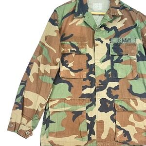 Vintage U.S. Navy Woodland Camo Combat Jacket Ripstop Cotton‎ Medium